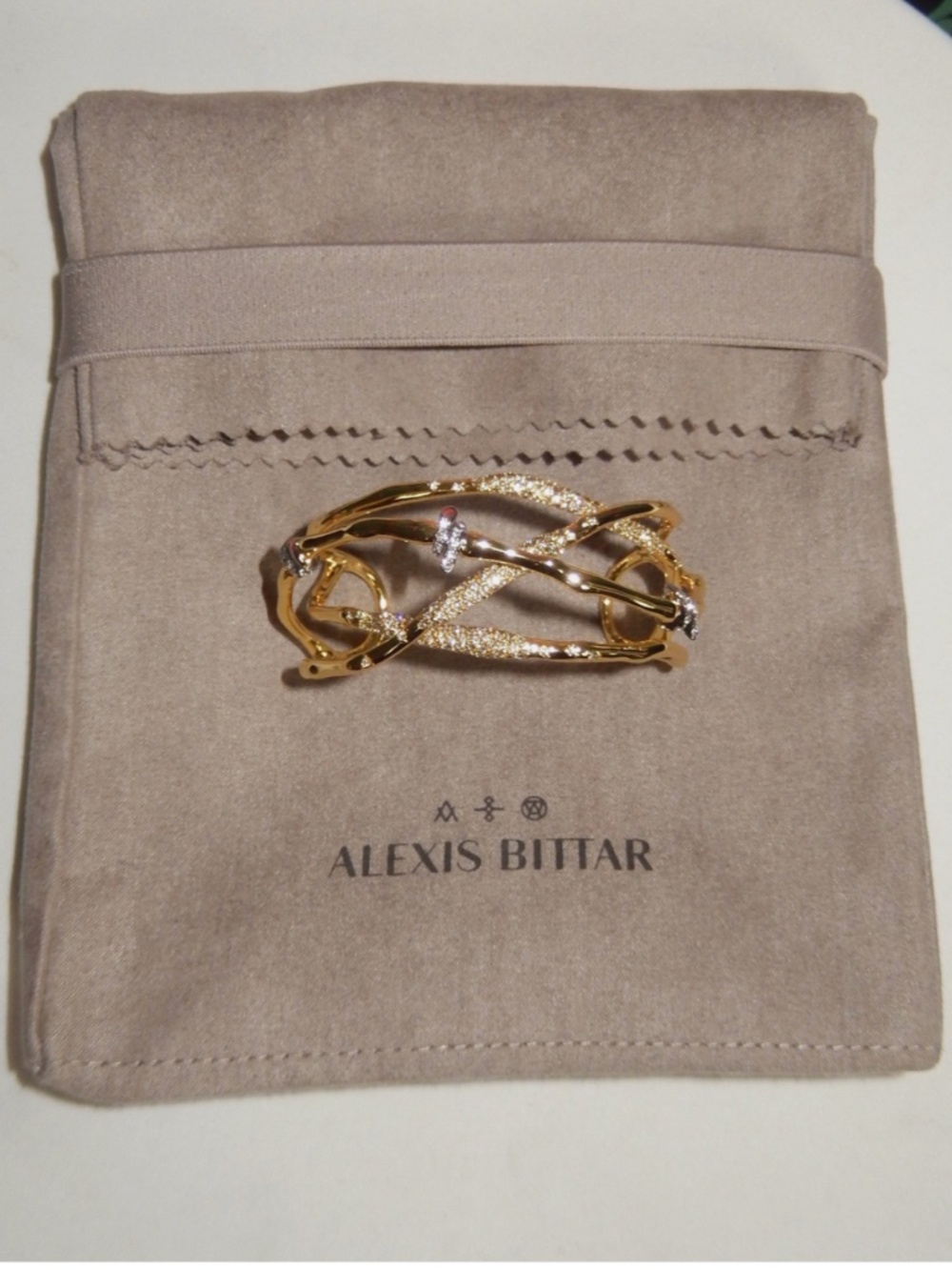 Alexis Bittar Solanales 14K Gold Plated Crystal Cuff Intertwined Bracelet New